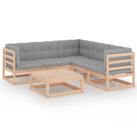 Salon de jardin meuble d'extérieur ensemble de mobilier 6 pièces avec coussins bois de pin massif