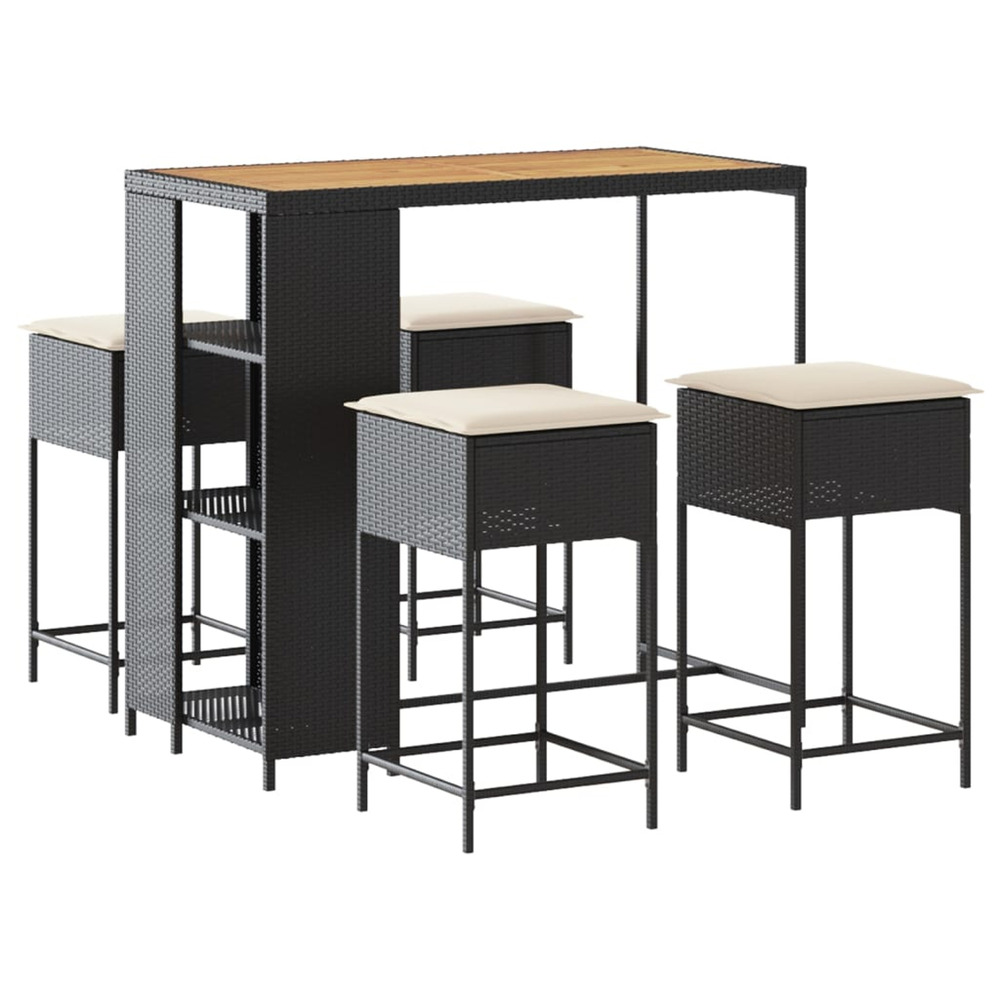 Ensemble de bar de jardin 5 pcs avec coussins noir poly rotin