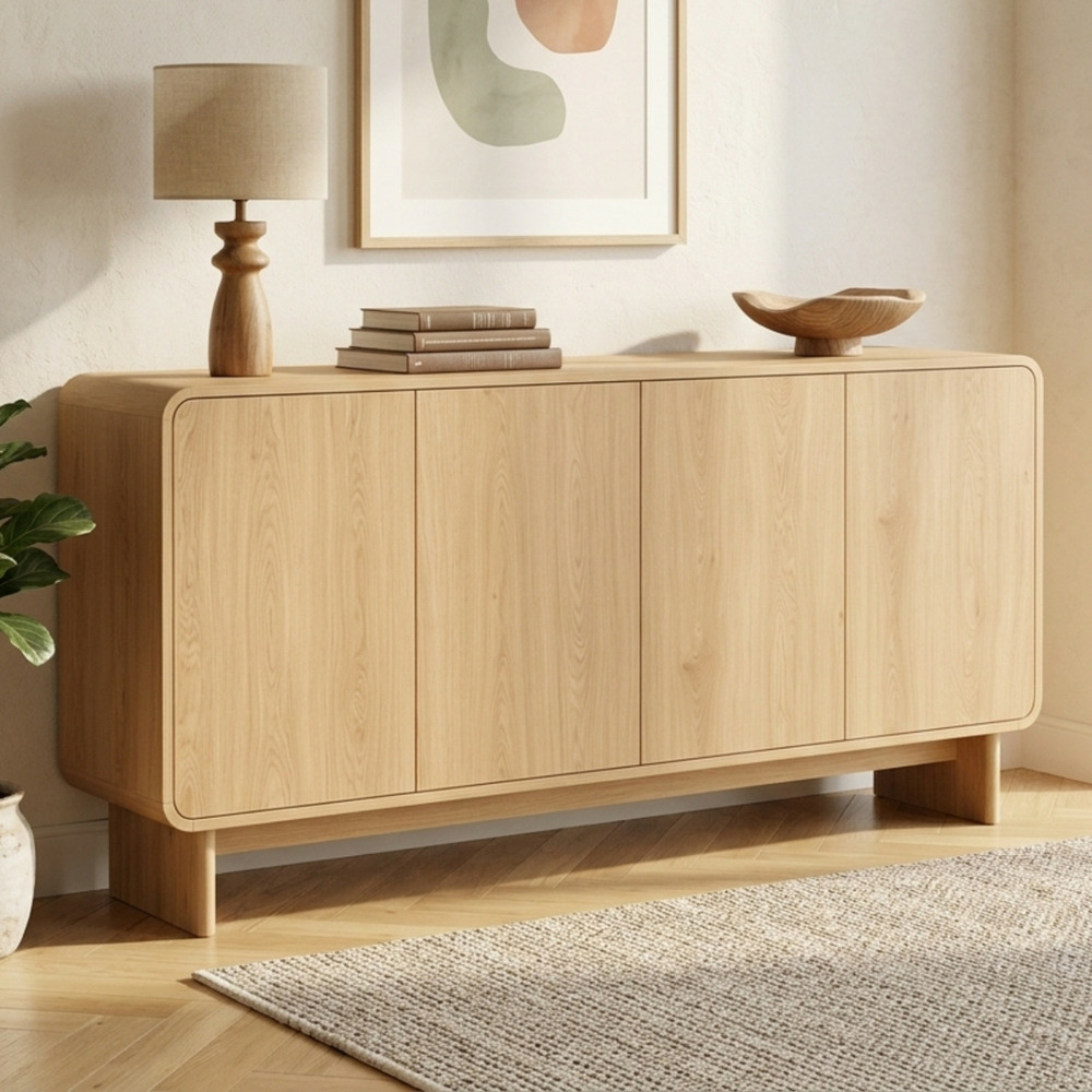 Buffet 160 cm capucine xxl 4 portes façon hêtre design arrondi