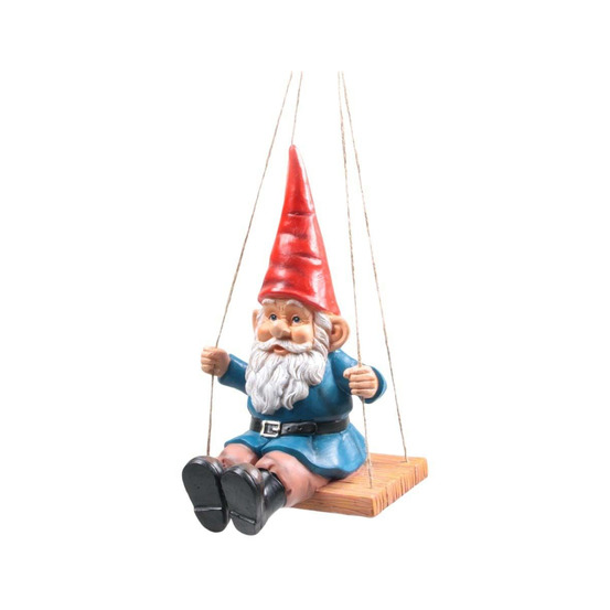 Nain de jardin sur balançoire en résine à suspendre