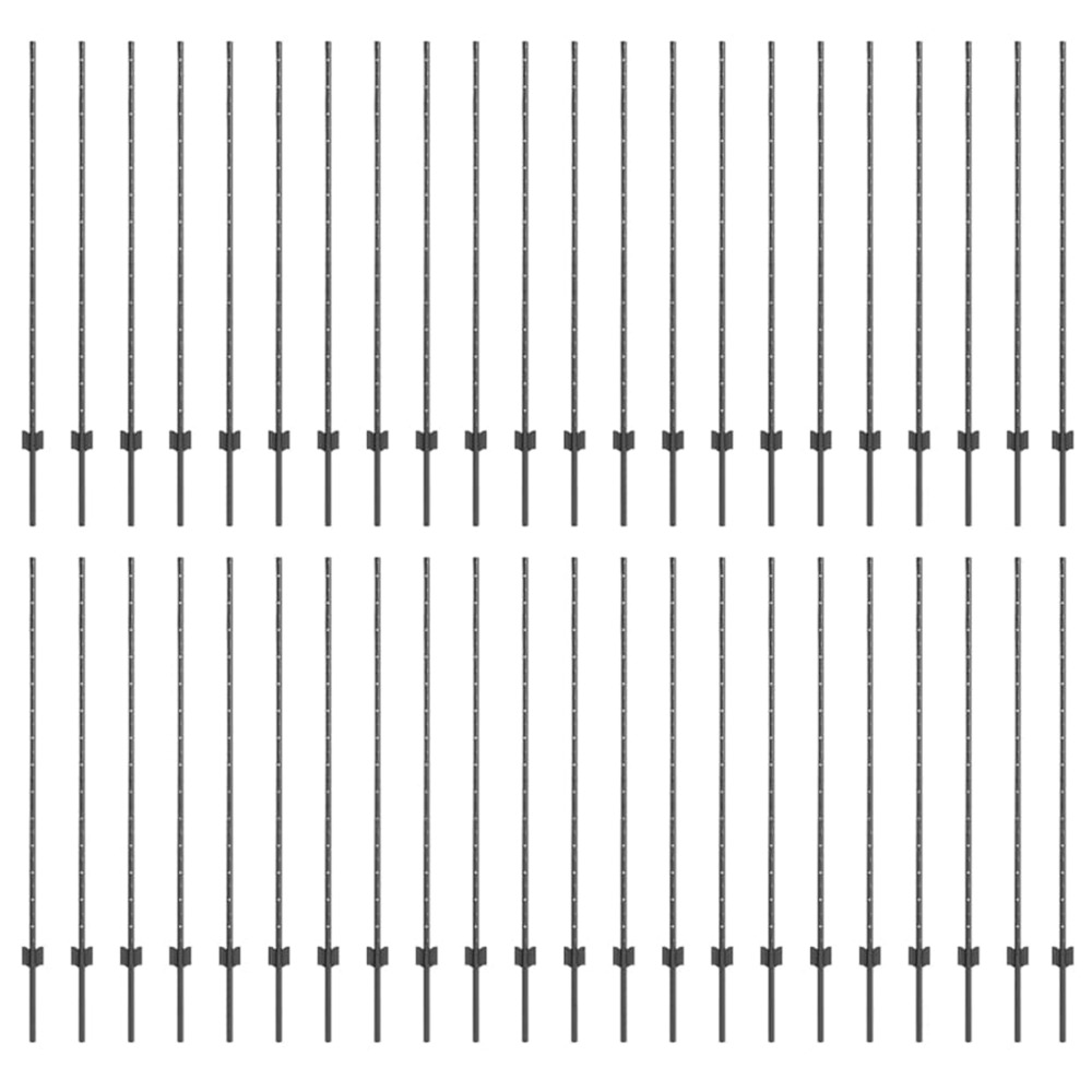 Poteau de clôture. 44 pcs gris 180 cm acier