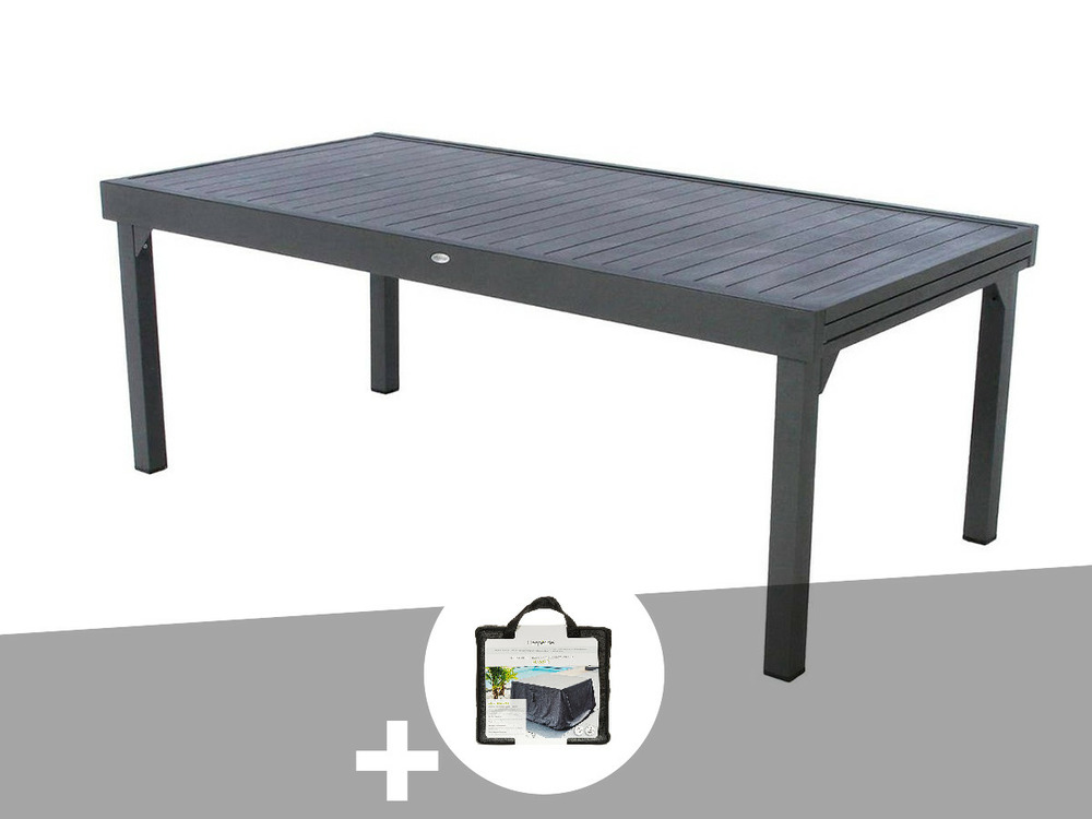 Table extensible rectangulaire alu piazza 10/12 places graphite + housse