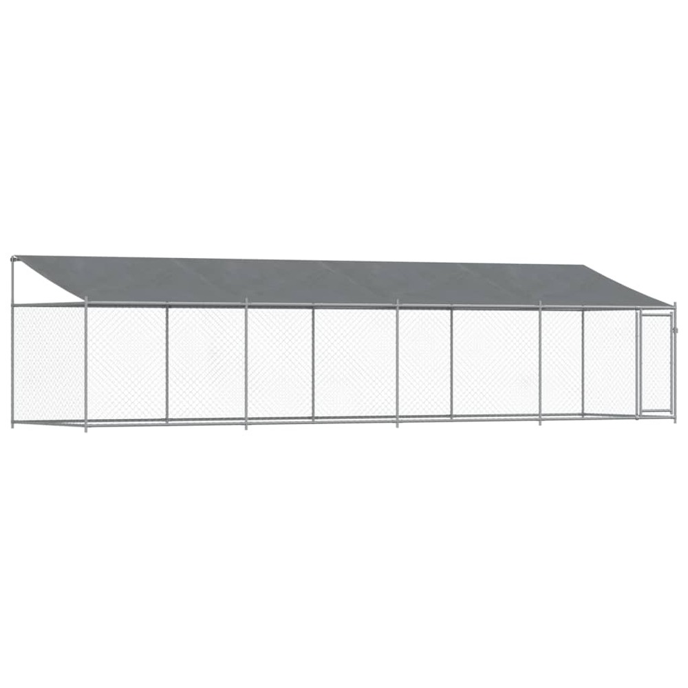 Cage pour chien avec toit et porte 8 x 2 x 2 m acier galvanisé gris