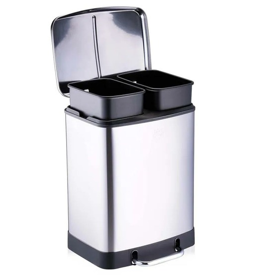 Poubelle à pédale 2 bacs acier inox brossé argenté 2x12l