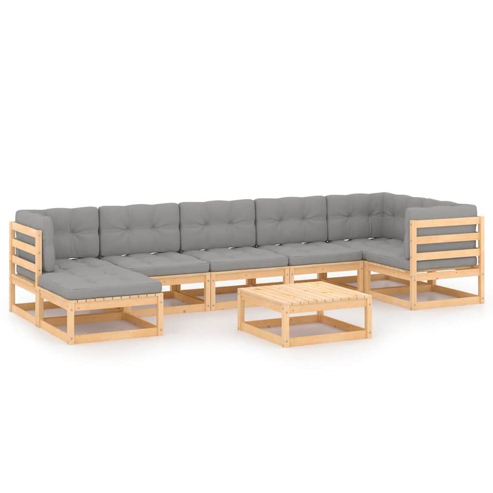 Salon de jardin 8 pcs avec coussins bois de pin massif
