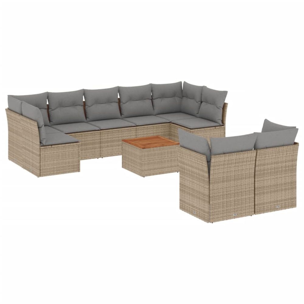 Salon de jardin avec coussins 10 pcs beige résine tressée