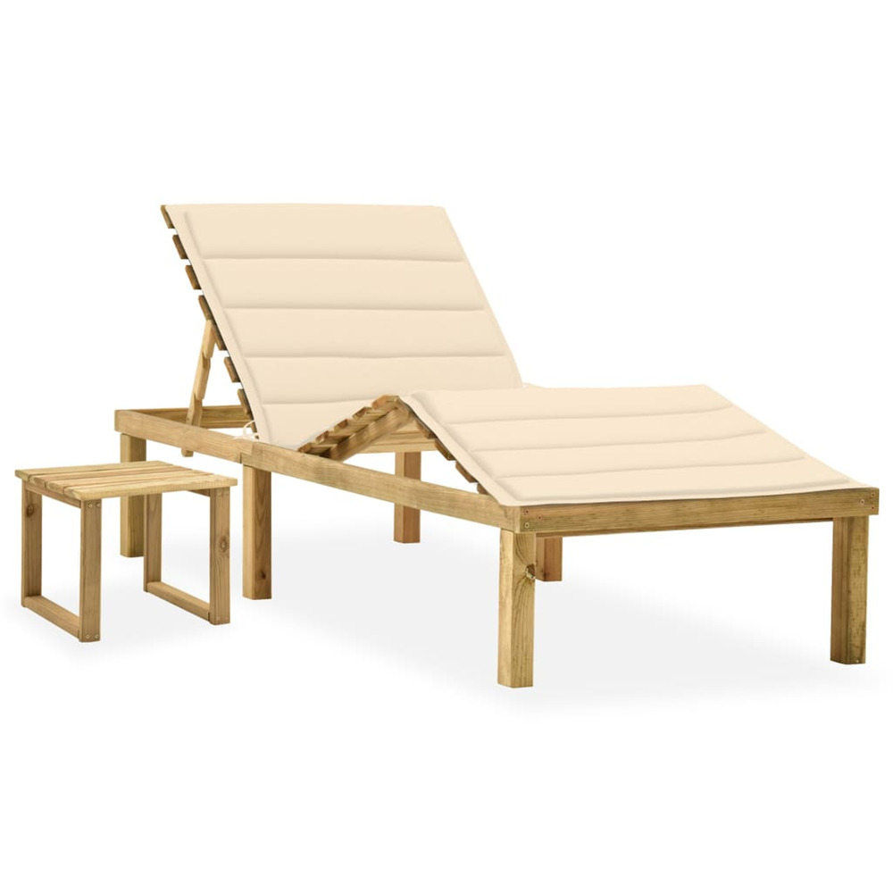 Chaise longue de jardin avec table et coussin pin imprégné bain de soleil