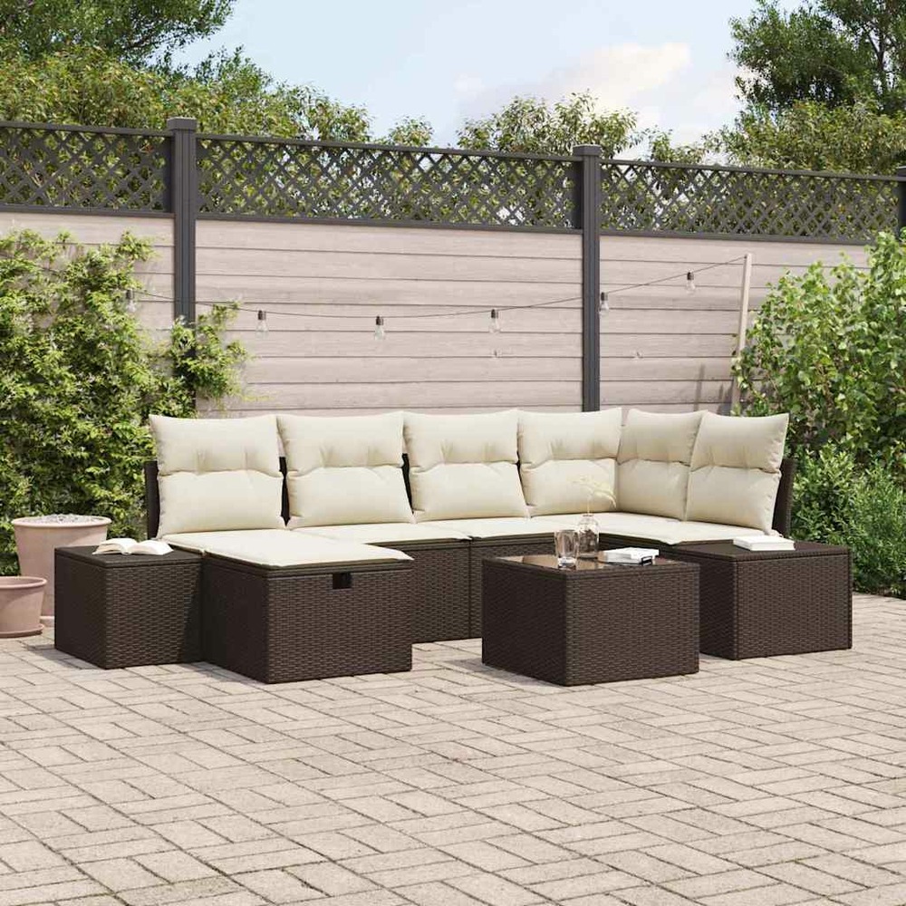 Ensemble de canapé de jardin 7 pcs marron polyrotin