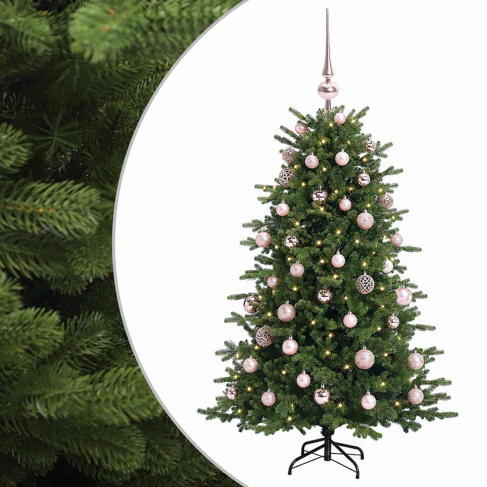 Sapin de noël artificiel avec boules 150 cm 150 led blanc chaud