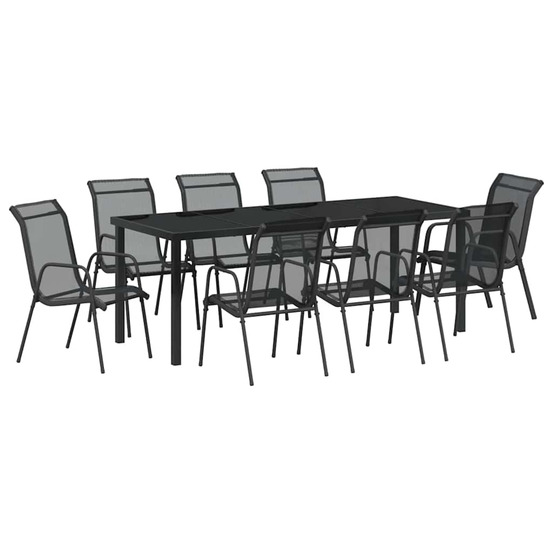 Ensemble de salle à manger pour jardin 9 pcs noir