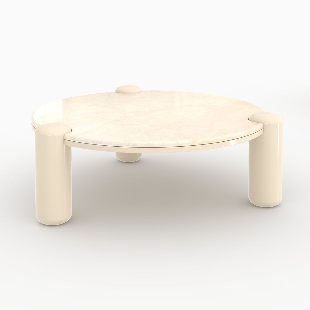 Hanaé-table basse en marbre avec pieds laqués beiges, d86 cm