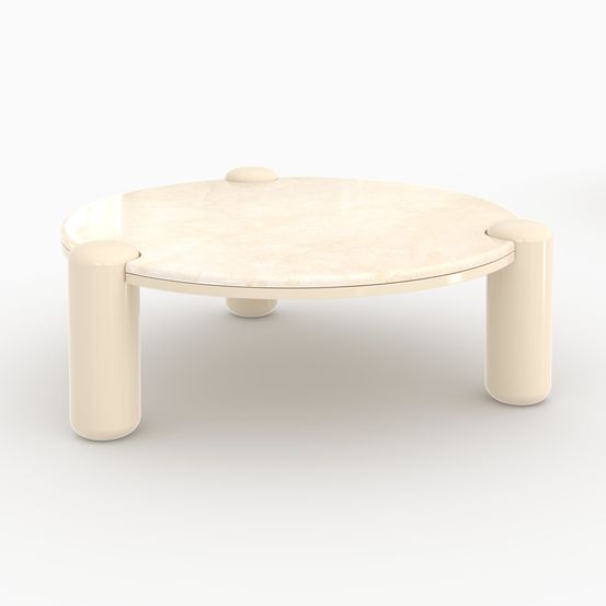 Hanaé-table basse en marbre avec pieds laqués beiges, d86 cm