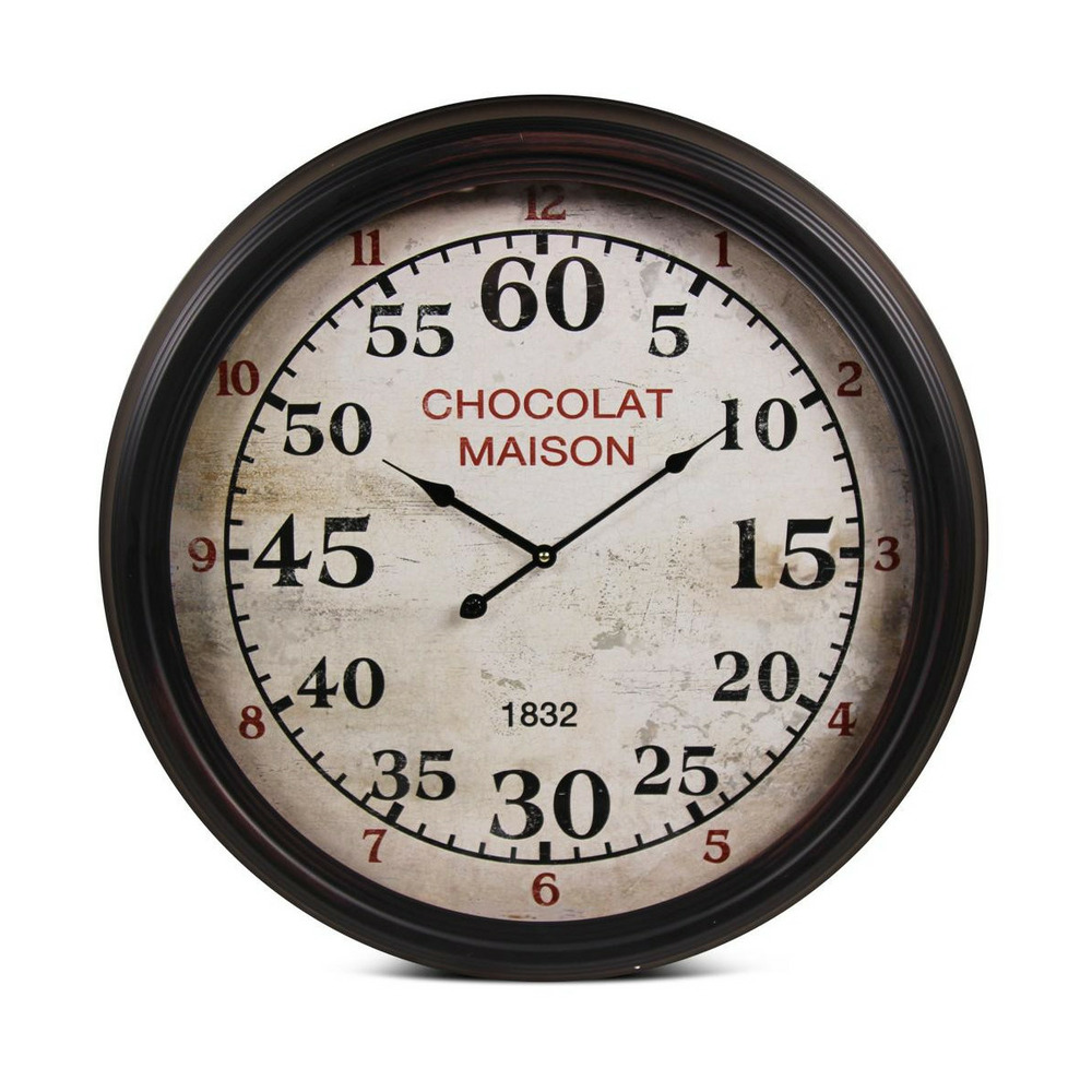 Horloge ancienne murale chocolat maison métal blanc - décoration d'autrefois