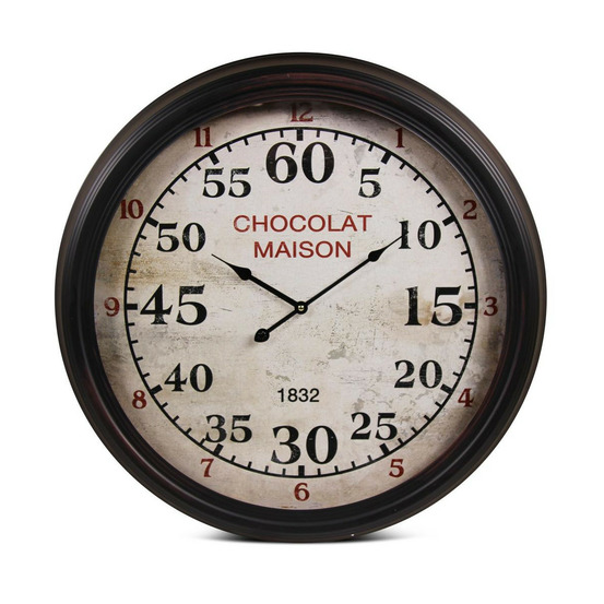 Horloge ancienne murale chocolat maison métal blanc - décoration d'autrefois