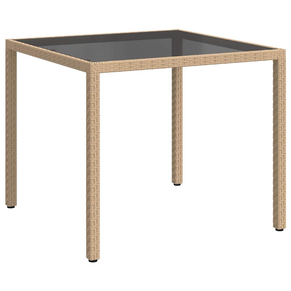 Table de jardin 90x90x75cm verre trempé et résine tressée beige