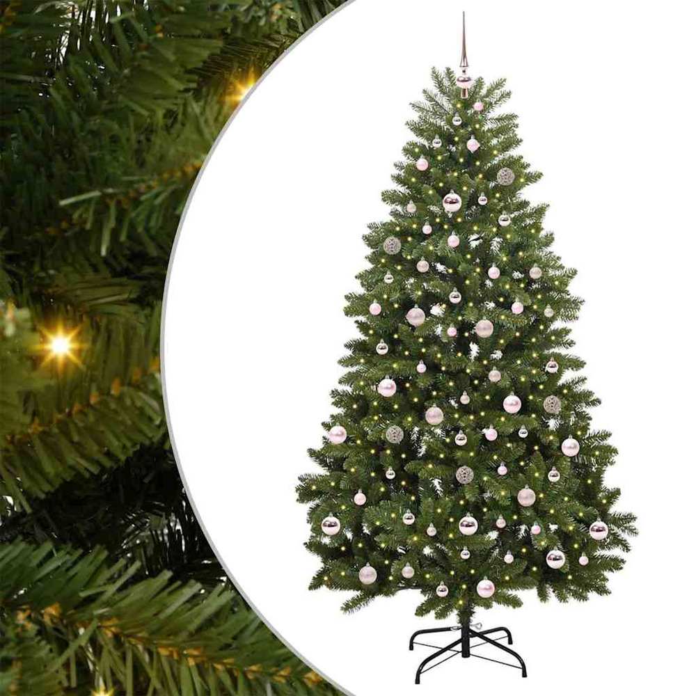 Sapin de noël artificiel avec 300 led vert 210 cm pvc et métal