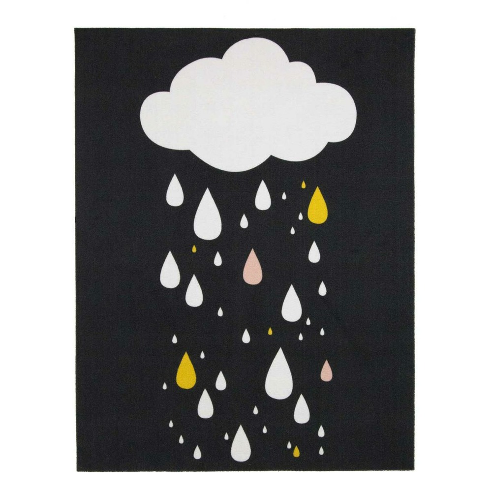 Tapis enfant 95x125 rectangle tissé noir raindrops