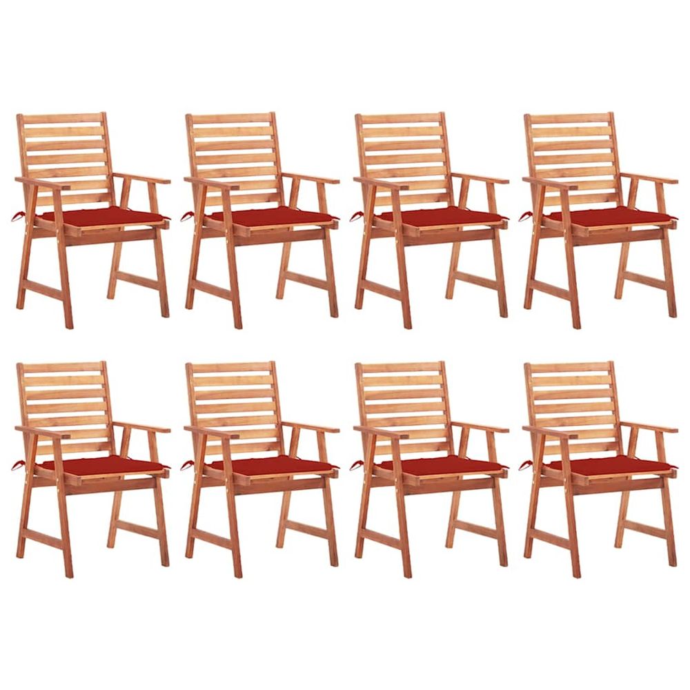 Chaises à manger d'extérieur lot de 8 et coussins acacia massif
