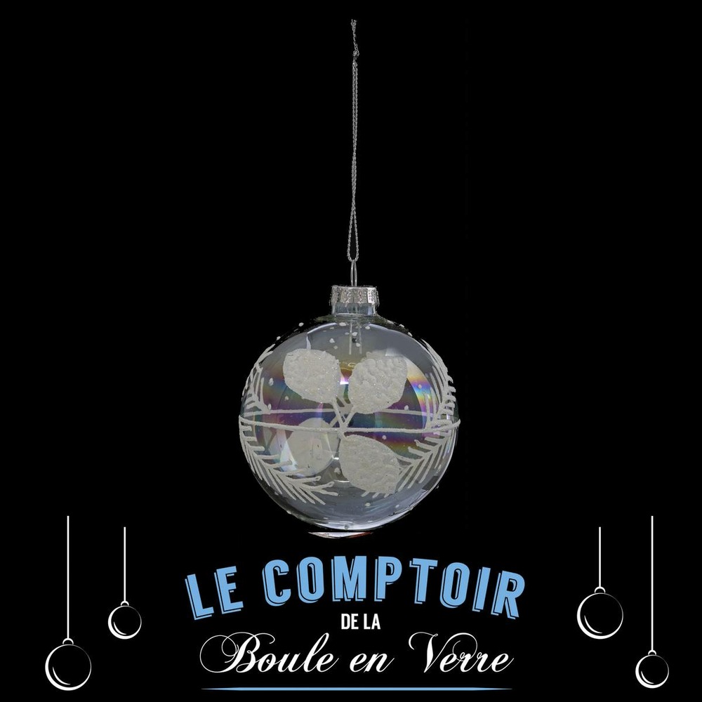 Boule de noël 80 mm dessin blanc 2 assortiment