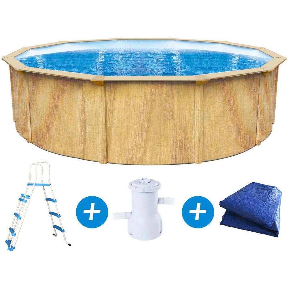 Piscine acier ronde aspect bois 