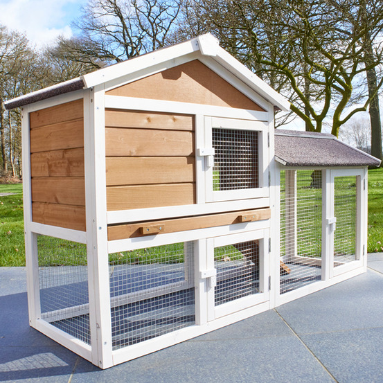 Cage clapier enclos lapin extérieur en bois haute qualité pour lapins petits animaux- modèle : 086 belle cour 146x50x86cm