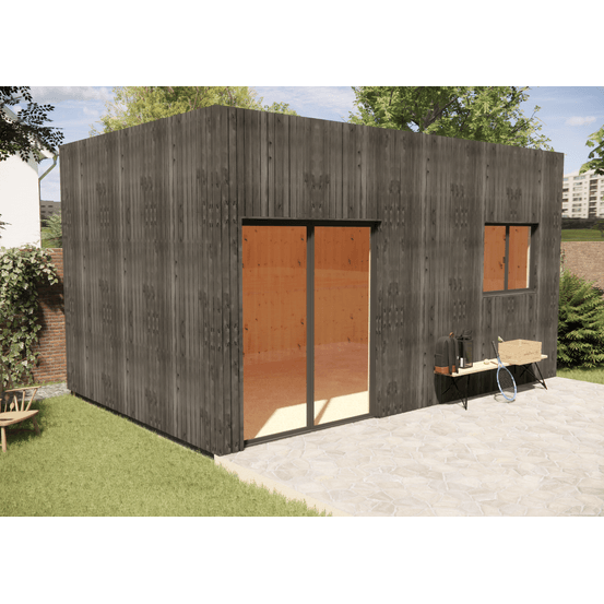 Studio de jardin bien isolé en bois 5,5 x 3,5 x 3,2 m / isolation re2020