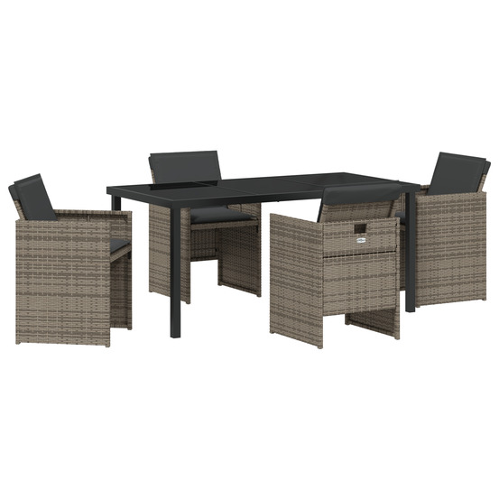 Ensemble de repas de jardin de 5 pièces avec coussins en rattan poly gris
