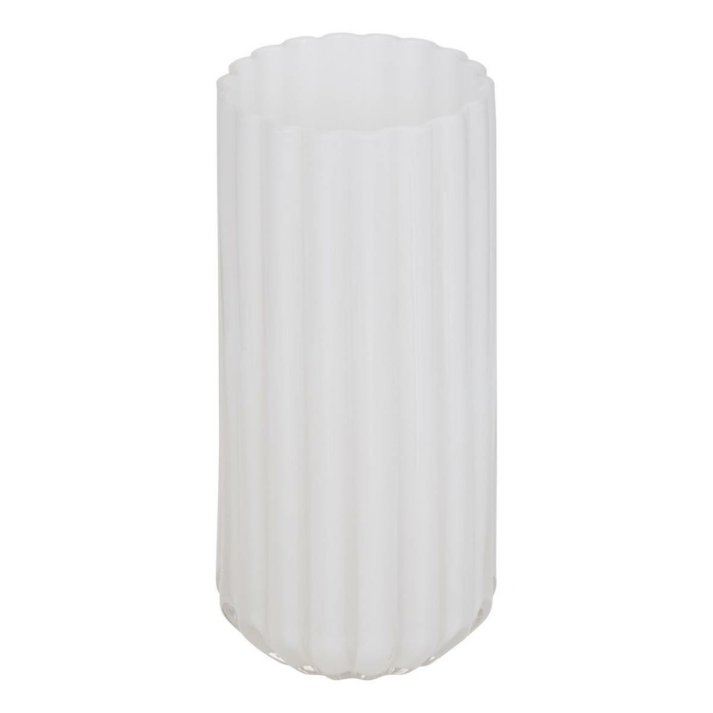 Vase fleur de rose strié 12x12x28cm blanc