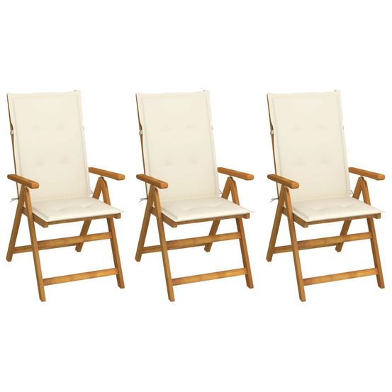 Chaises pliantes 3 pièces avec coussins en bois d'acacia massif
