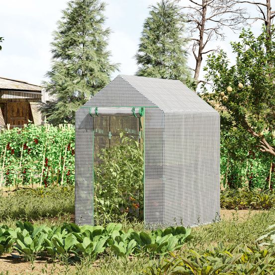 Serre de jardin acier et pe 186 x 120 x 190 cm blanc vert avec 4 étagères - comfortxl outdoor living