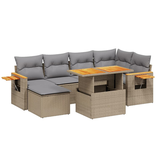 Salon de jardin avec coussins 7 pcs beige résine tressée