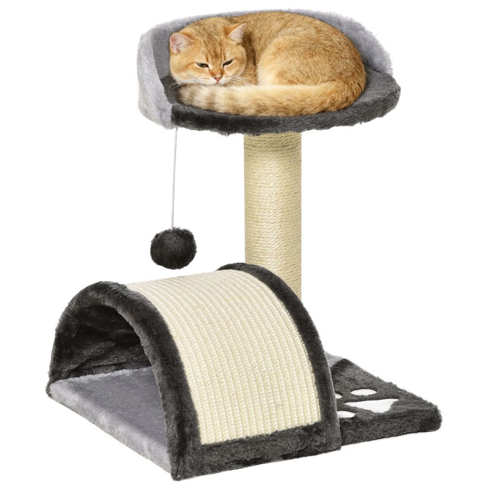 Petit arbre à chat 46 cm gris clair griffoir compact avec panneau incurvé