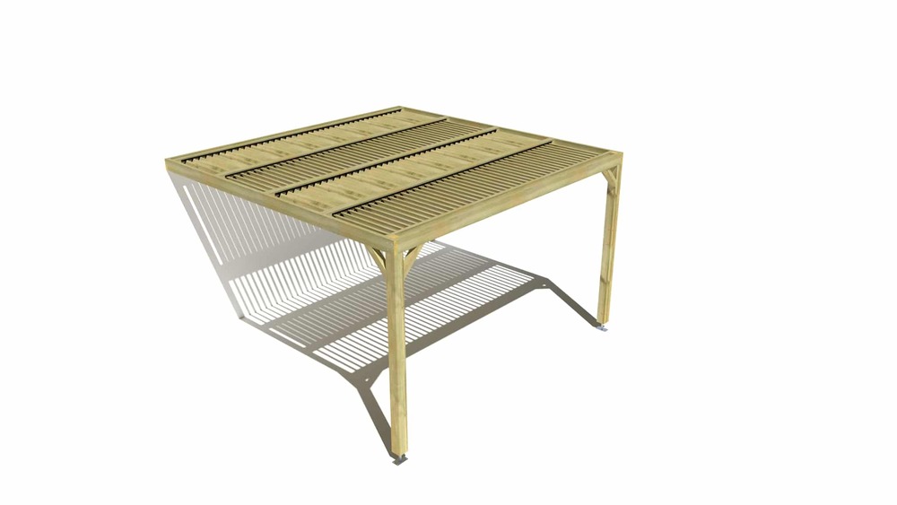 Pergola bois • 4m x 4m • adossée • sens largeur • lames orientables bioclimatiques incluses • livraison comprise