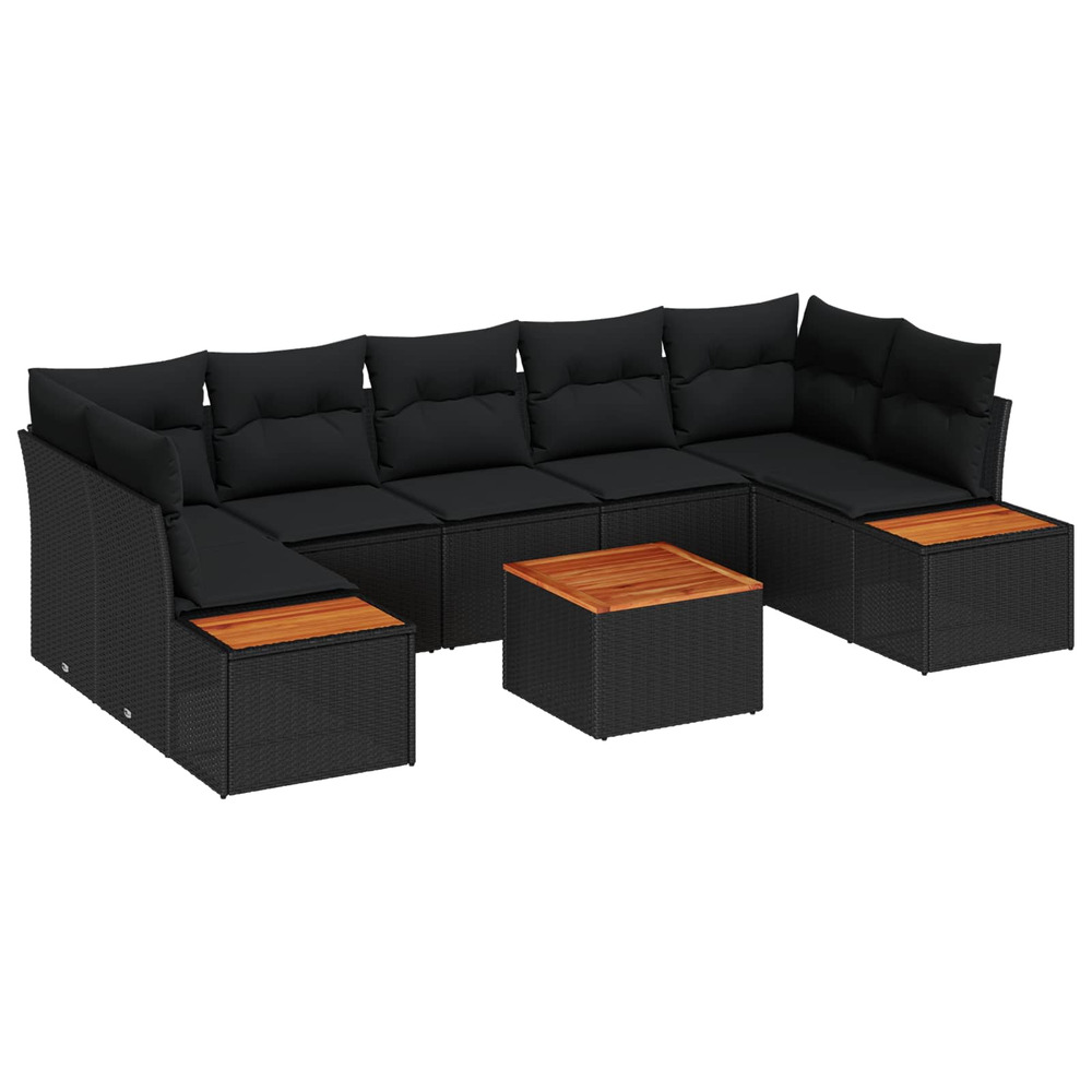 Ensemble de canapé de jardin avec coussin 8 pcs noir poly rotin