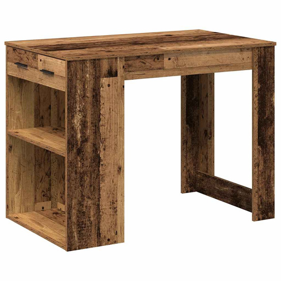 Bureau avec tiroir et étagère vieux bois bois d'ingénierie