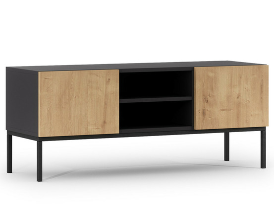 Felicia - meuble tv - effet bois et noir - 2 portes et 2 niches - 120 cm