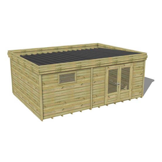 Abri de jardin bois pin traité autoclave 27mm - 5,995x4,34m / 26m2 - bac acier - plancher bois