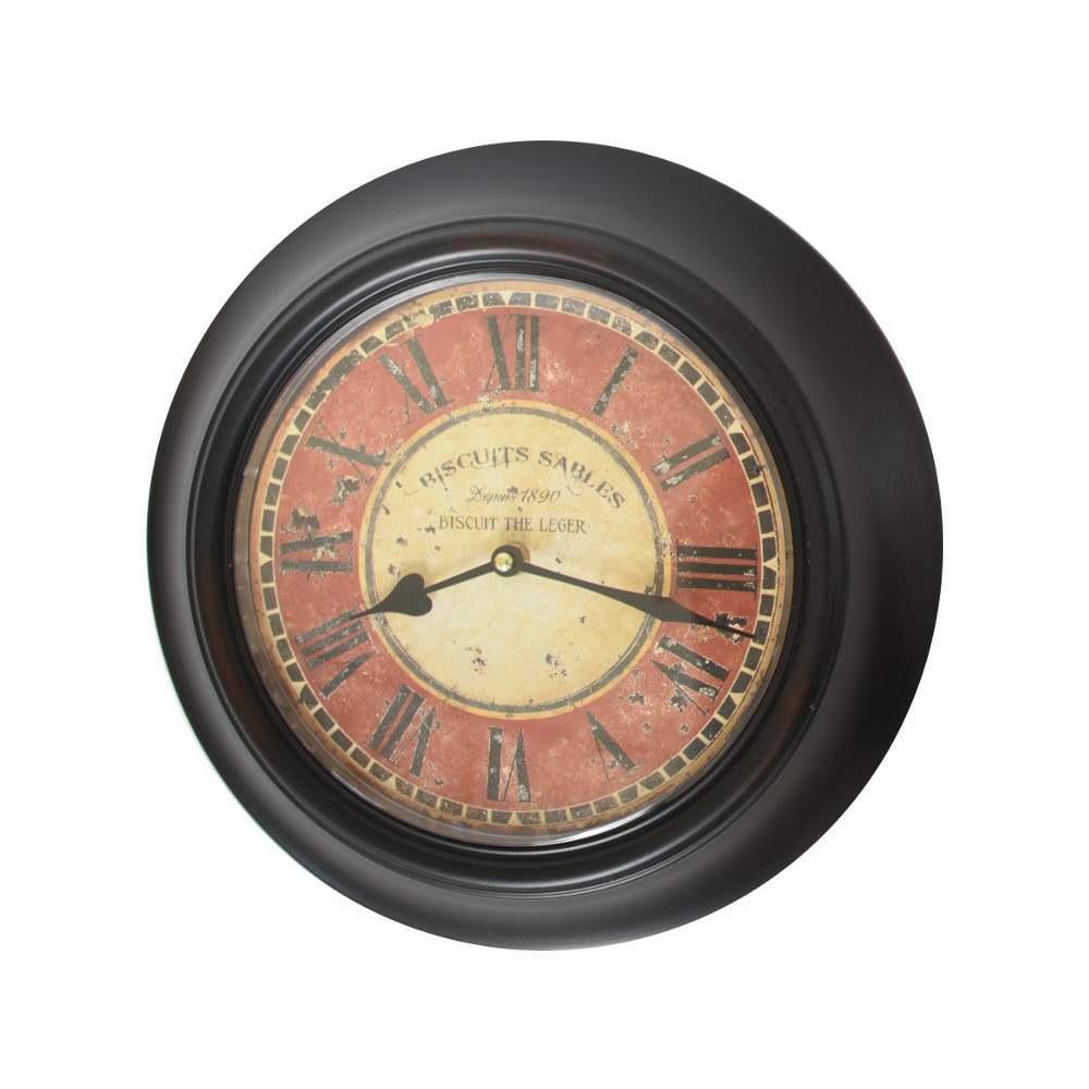Horloge murale décorative vintage ancien salon métal noir rouge 33cm