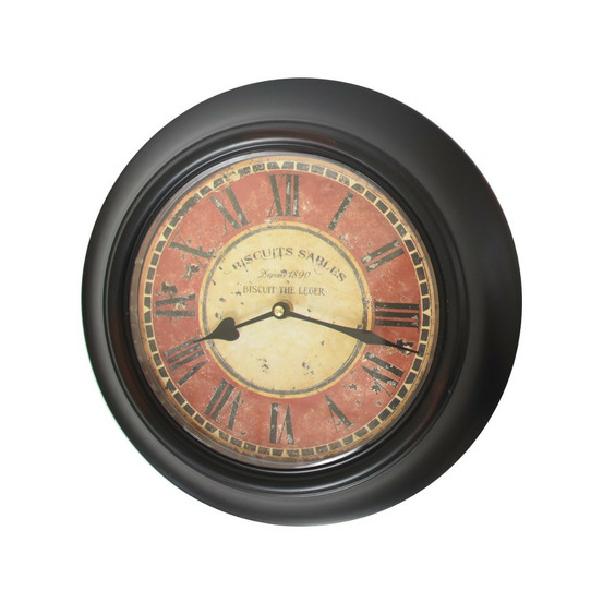 Horloge murale décorative vintage ancien salon métal noir rouge 33cm