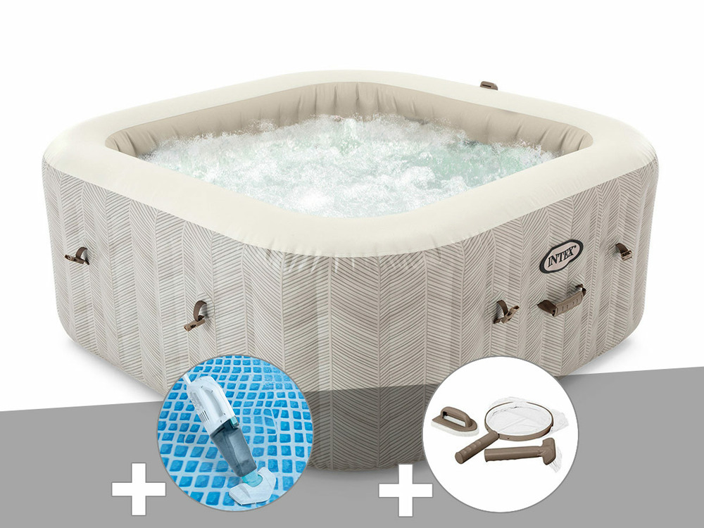 Kit spa gonflable purespa chevron carré bulles 6 places + aspirateur + kit d'en