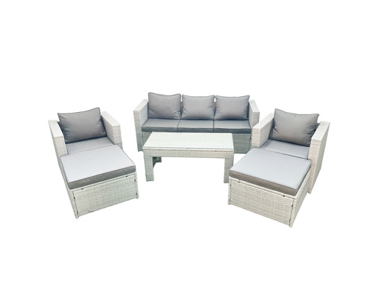 Salon de jardin 7 places canapé de jardin 2 chaises table basse oblongue avec 2 stools gris clair mixte