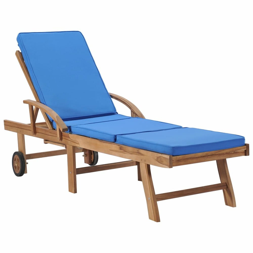 Chaises longues avec coussins 2 pcs bois de teck solide bleu
