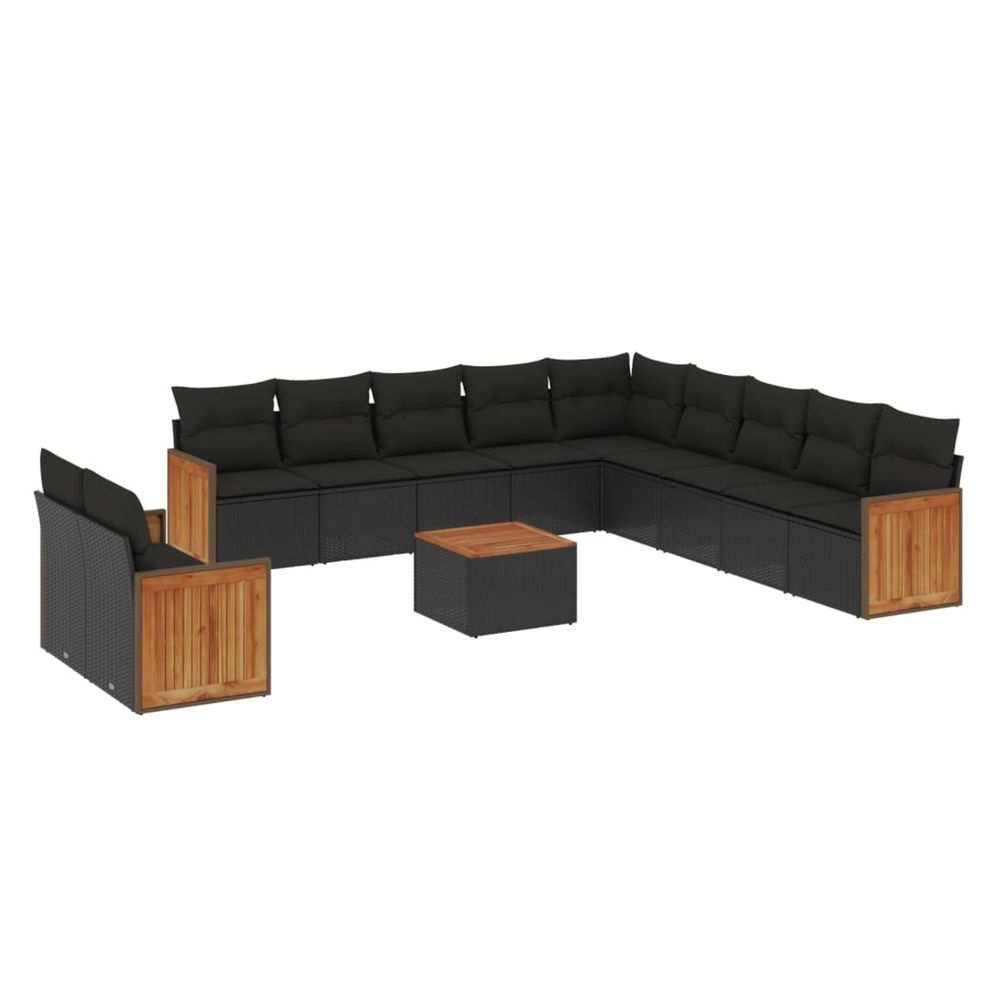 Salon de jardin 12 pcs avec coussins noir résine tressée