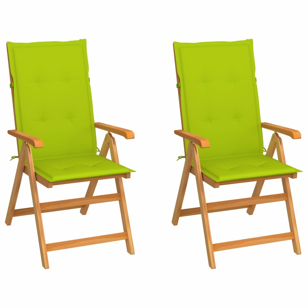 Chaises de jardin lot de 2 et coussins vert vif teck massif