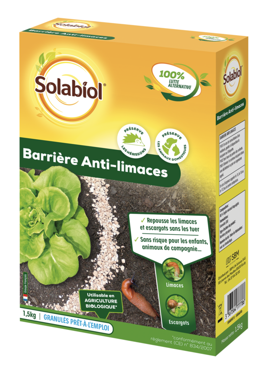 Solabiol barrière anti-limaces & escargots - 1,5 kg - protège cultures & potagers - utilisable en agriculture biologique sobarpot15