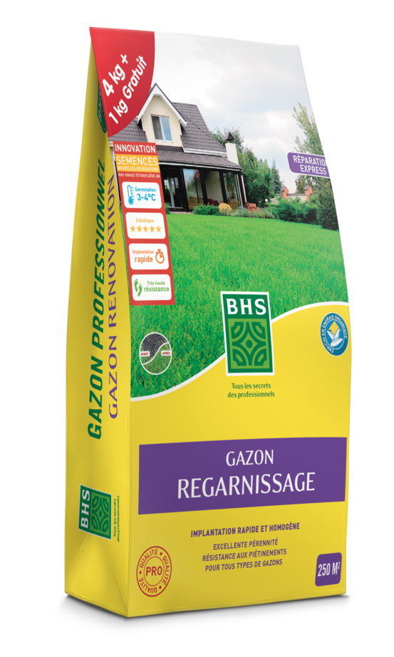 Grep4 - gazon regarnissage avec engrais promo - 5 kg - 250m² - semences enrichies en engrais organique pour une implantation rapide