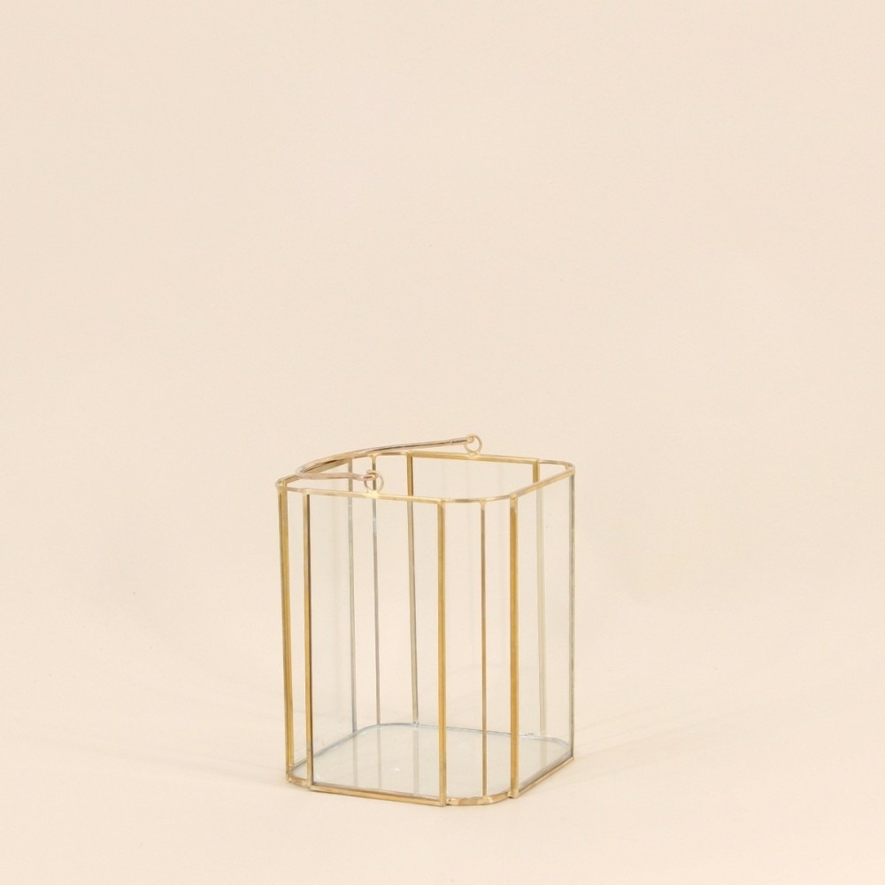 Lanterne en verre et métal doré 16cm