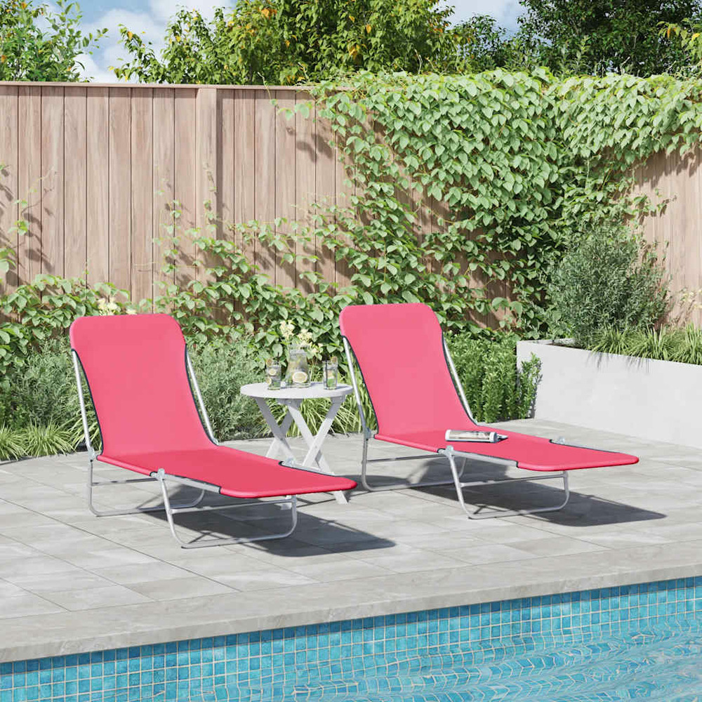 Chaises longues pliables lot de 2 acier et tissu rose