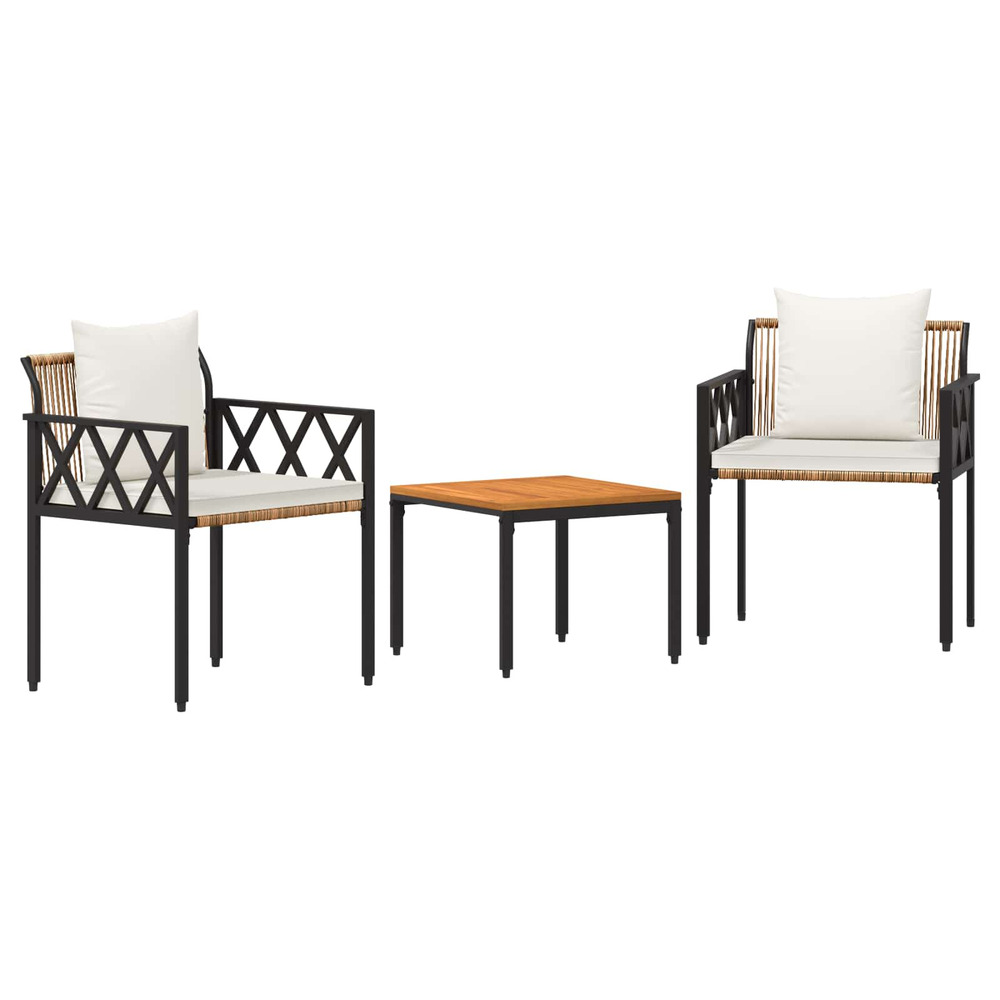 Ensemble de meubles d'extérieur 3 pcs marron et crème blanche