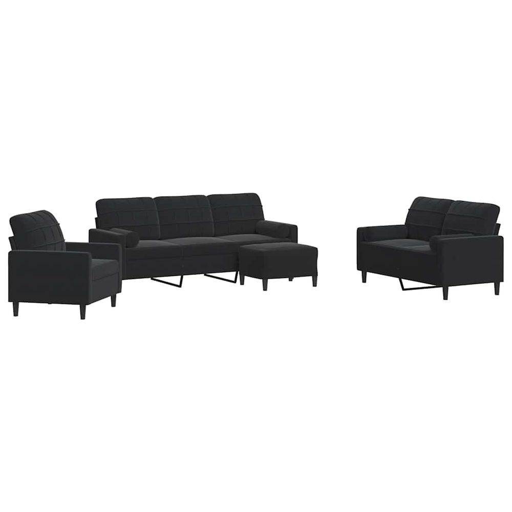 Ensemble de canapés 4pcs et coussins et traversins noir velours